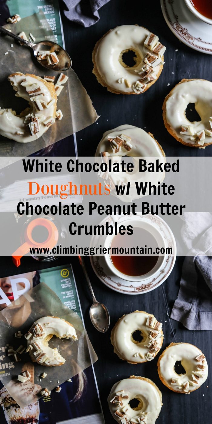 White Chocolate Baked Doughnuts with White Chocolate Peanut Butter Crumbles
