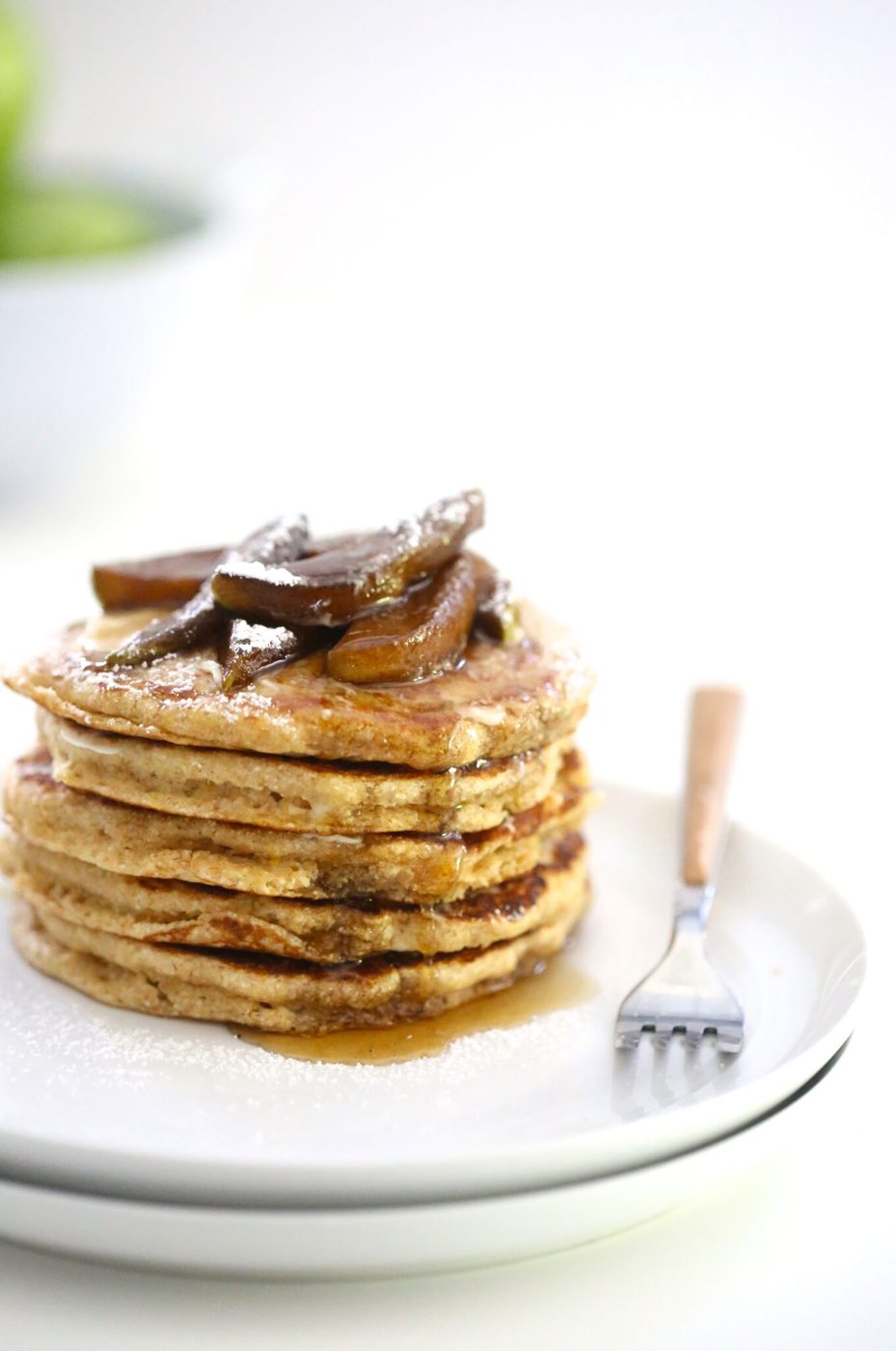 Balsamic caramel apples on whole wheat pancakes