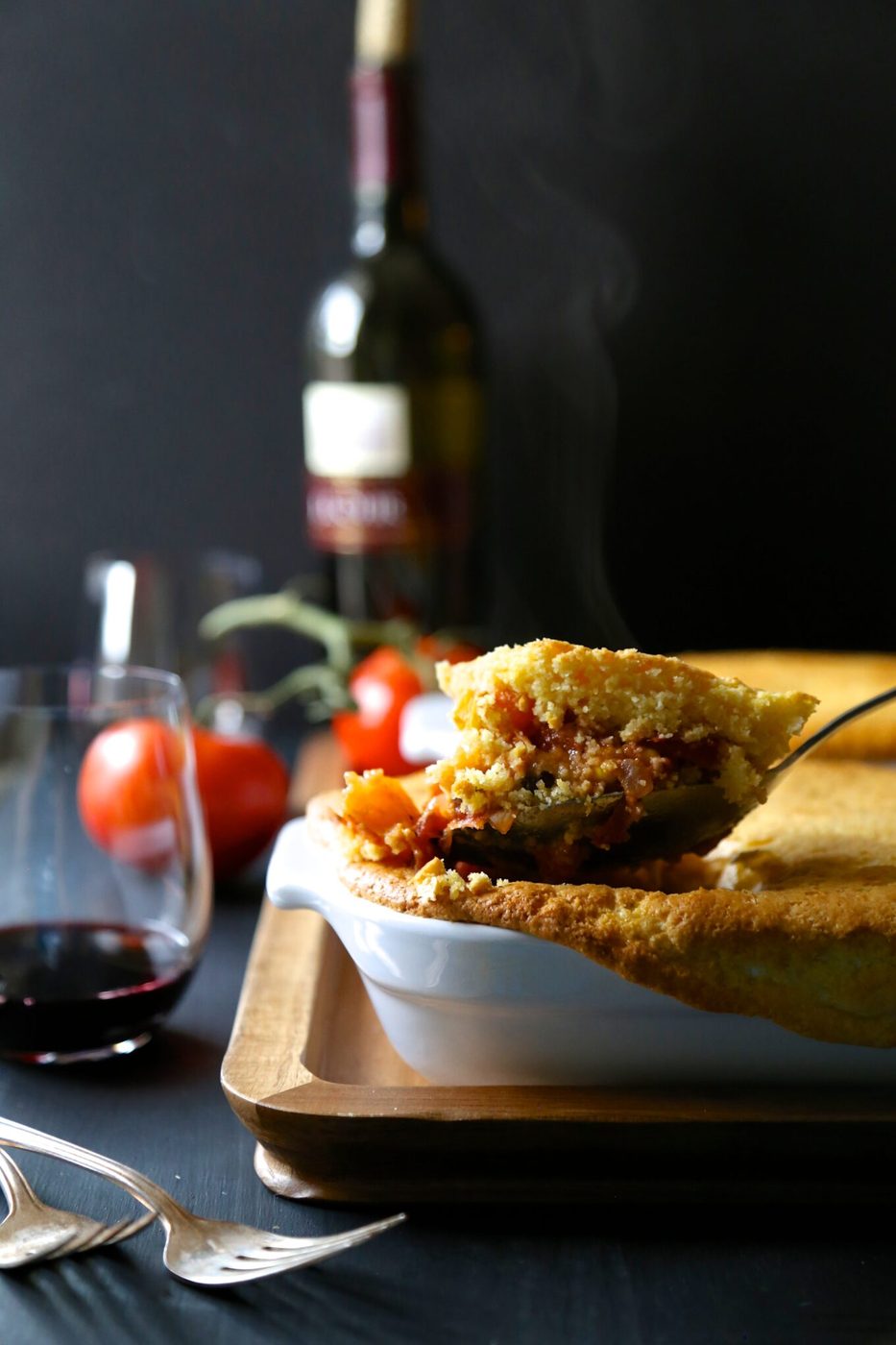 Harissa on winter squash tamale pie