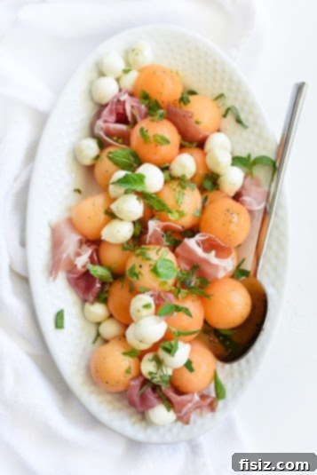 10 Delicious Mother's Day Brunch Recipes 5 Refreshing Cantaloupe and Mozzarella Caprese Salad by FoodieCrush, a light Mother's Day brunch option