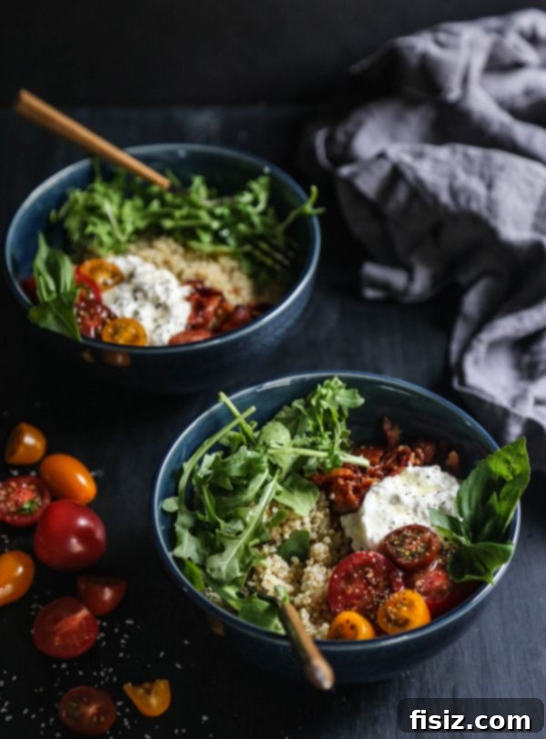 Caprese BLT Bowl artfully arranged, highlighting its delicious components