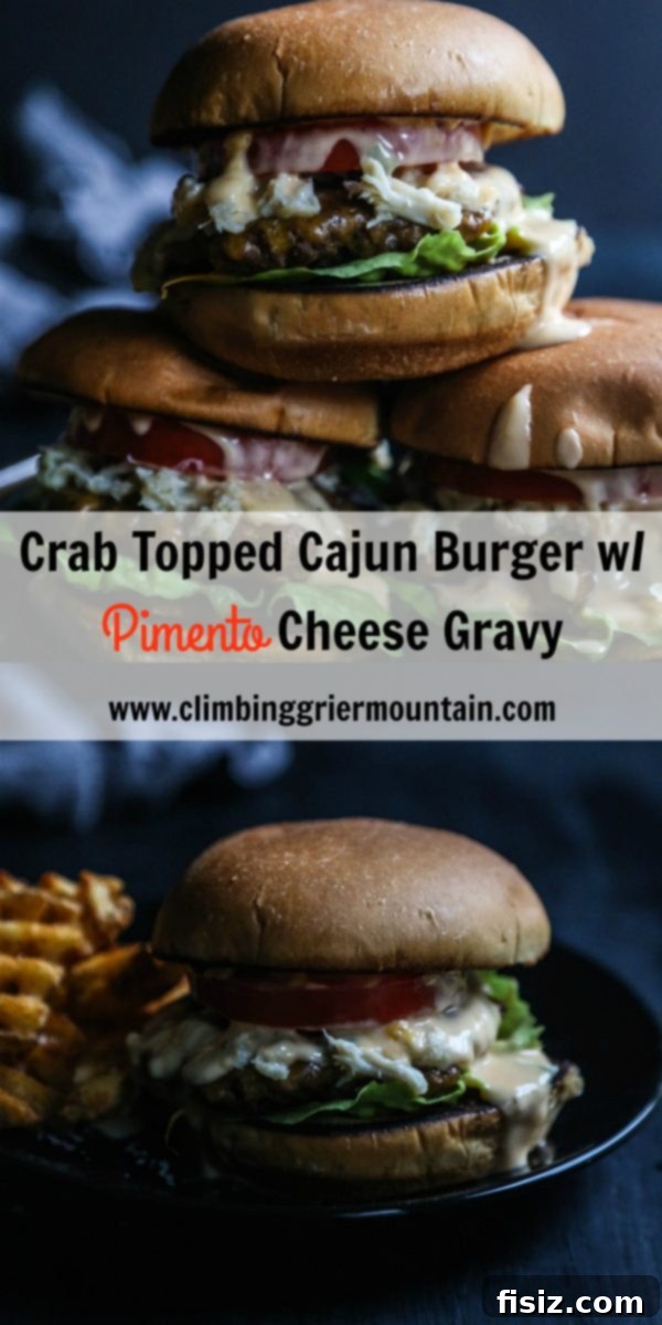 Crab-Crowned Cajun Burger with Pimento Gravy 10 The Crab Topped Cajun Burger with Pimento Cheese Gravy, a flavorful Southern comfort food