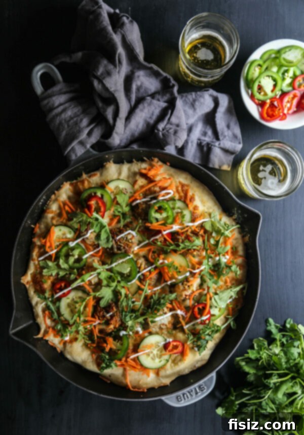 Chicken Meatball Banh Mi Skillet Pizza, a quick and delicious fusion recipe.