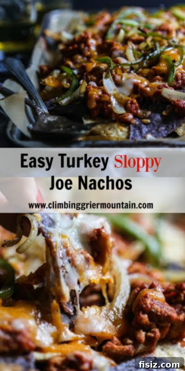 Close-up of the finished Easy Turkey Sloppy Joe Nachos, ready to serve