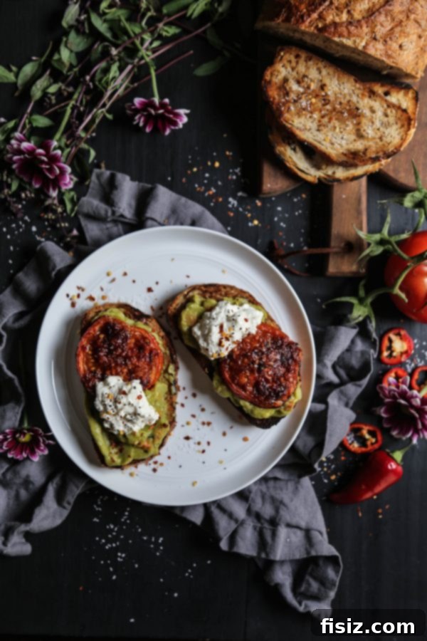 Thai Roasted Tomato Guacamole Toast 2 Easy Guacamole Toast with Thai Roasted Tomatoes - A gourmet breakfast or snack idea.