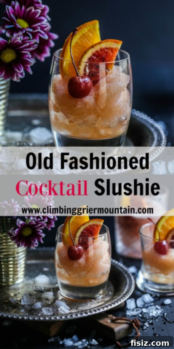 Frozen Old Fashioned 7 Stylized overhead shot of an Old Fashioned Cocktail Slushie, emphasizing its refreshing appeal