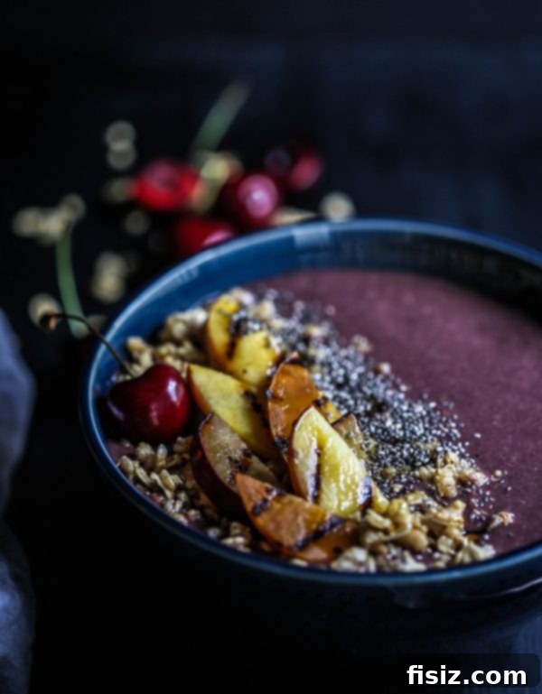 Final presentation of Grilled Stone Fruit Acai Bowl