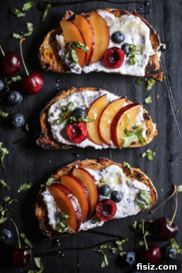 Orchard Berry Ricotta Toast 5 Final plated Cherry & Plum Toast with Blueberry Whipped Ricotta, ready to serve
