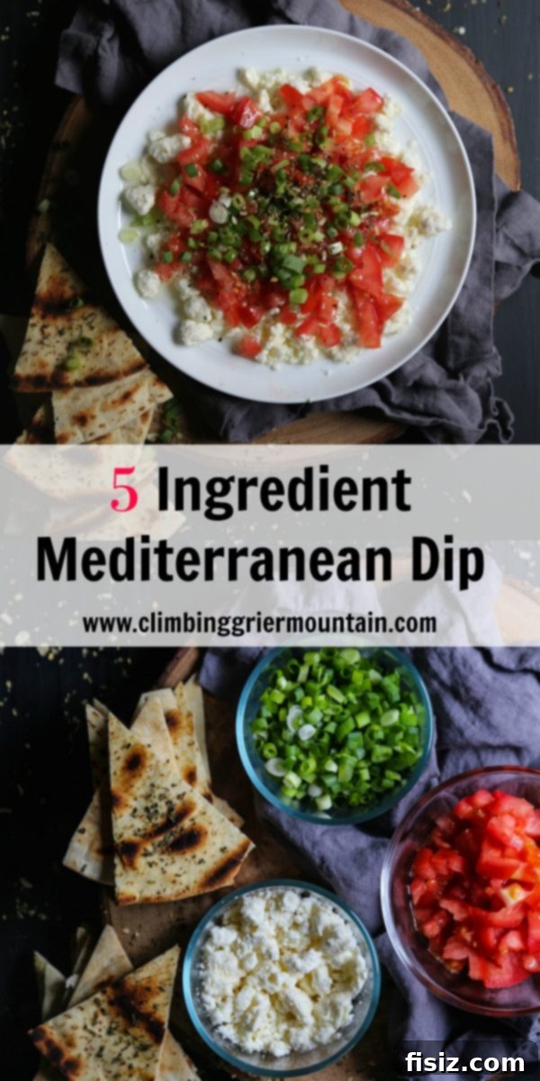 Effortless Mediterranean Zest Dip 7 Overhead view of 5 Ingredient Mediterranean Dip with bread and a serving spoon