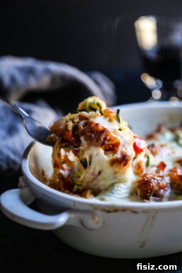 Sweet and Sour Zucchini Noodle Chicken Casserole 5 Sweet and Sour Chicken Zoodle Bake fresh out of the oven