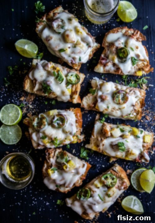 Tropical Pineapple Chicken French Bread with Rum Cheese Sauce 2 Pineapple Chicken French Bread with Rum Cheese Sauce - a perfect party appetizer with tropical flair