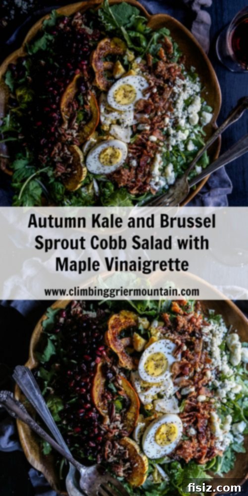 Golden Autumn Cobb: Kale, Brussels & Maple Drizzle 7 Full spread of the beautiful Autumn Kale and Brussels Sprout Cobb Salad with Maple Vinaigrette, ready to be enjoyed as a wholesome fall meal