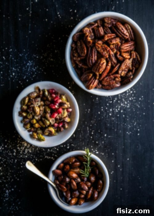 Party Nut Perfection: 3 Festive Flavors 6 Serving bowl filled with Duck Fat Fried Almonds, a savory and unique holiday snack