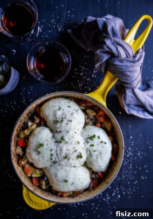 One-Pan Turkey Ratatouille and Herb Dumplings 6 leftover-turkey-ratatouille-skillet-with-herbed-dumplings-www-climbinggriermountain-com