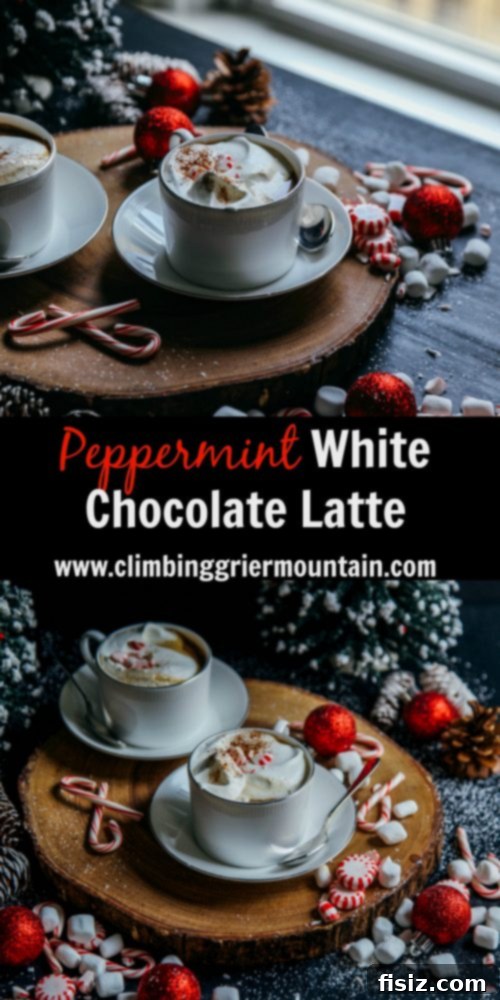 Frosted Mint Delight 8 Overhead view of a Peppermint White Chocolate Latte with intricate whipped cream and peppermint candy garnishes