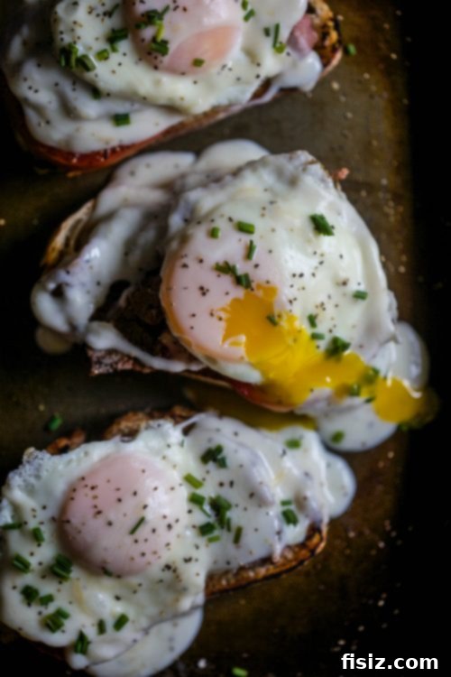Prime Rib Hot Brown Egg Melts 6 Close-up of a Prime Rib Hot Brown Egg Sandwich, showing layers of prime rib, egg, and gravy