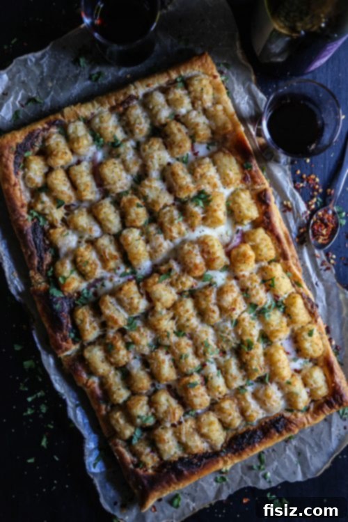 Flaky Puff Pastry Pizza with Cheesy Tater Tot Crunch 2 Cheesy Tater Tot Topped Puff Pastry Pizza - A Culinary Masterpiece