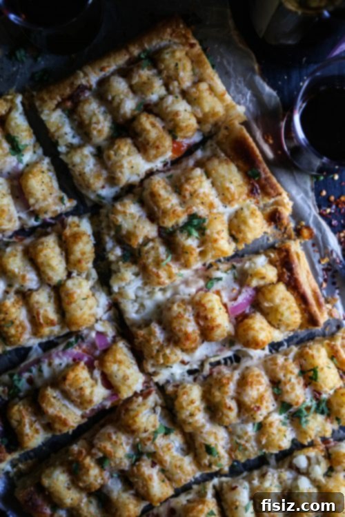 Flaky Puff Pastry Pizza with Cheesy Tater Tot Crunch 6 Ready-to-Serve Slice of Tater Tot Pizza