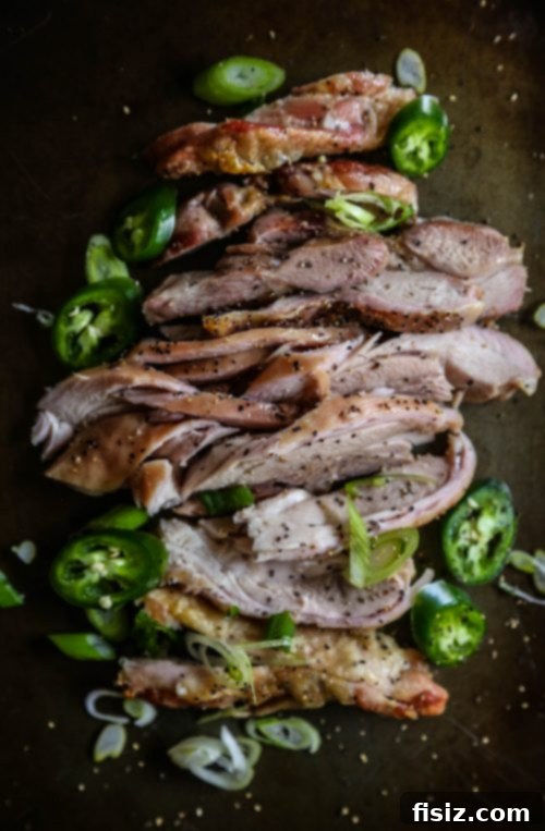 Close-up of roasted chicken thighs for Vietnamese noodle bowl