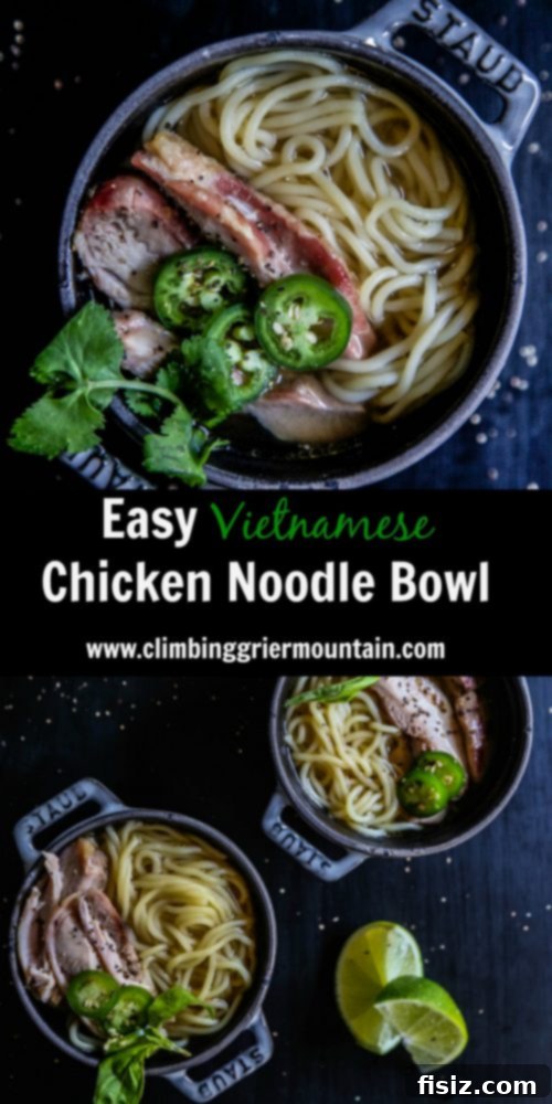Delicious Easy Vietnamese Chicken Noodle Bowl with chopsticks