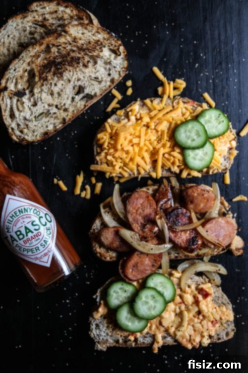 Spicy Andouille and Pimento Grilled Cheese 4 Ingredients for Pimento Grilled Cheese: bread, pimento cheese, andouille, pickles