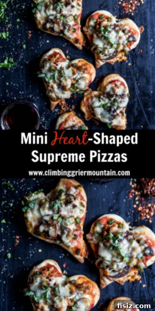 Supreme Love Bites 7 A stack of Mini Heart-Shaped Supreme Pizzas garnished with fresh basil