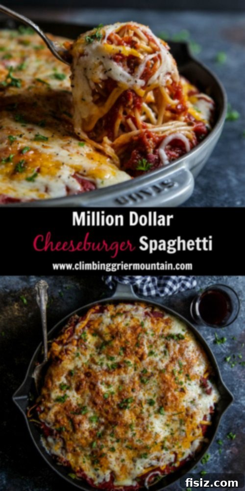 Ultimate Million Dollar Cheeseburger Spaghetti 7 A generous serving of Million Dollar Cheeseburger Spaghetti on a plate, garnished with fresh parsley and ready to be enjoyed.