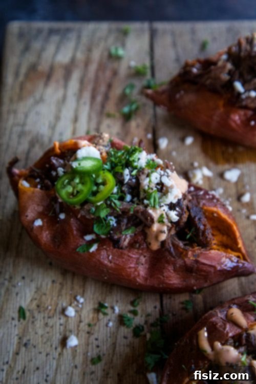 Korean BBQ Galbi Stuffed Sweet Potatoes 6 Korean BBQ Short Rib Stuffed Sweet Potatoes with Sriracha Aioli
