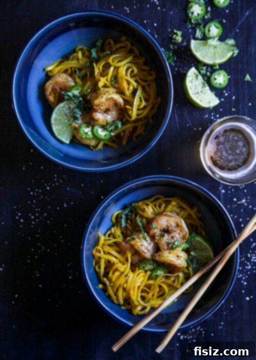 Aromatic Ginger-Garlic Shrimp and Turmeric Noodles 2 Turmeric Noodle Bowls with Ginger Garlic Shrimp