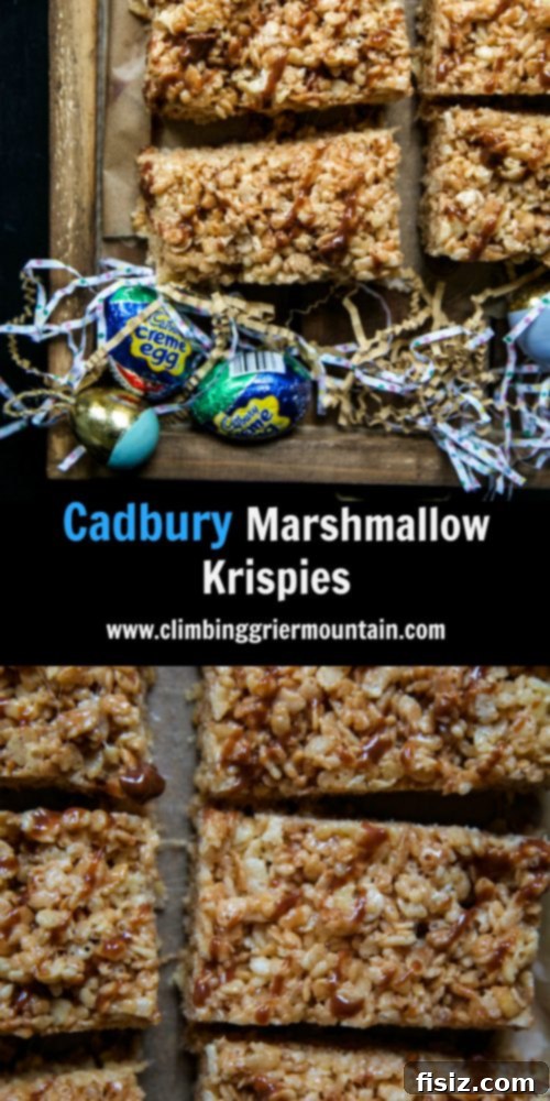 Cadbury's Crispy Marshmallow Indulgence 7 A beautiful stack of Cadbury Marshmallow Krispies, ready to be enjoyed as an Easter treat.