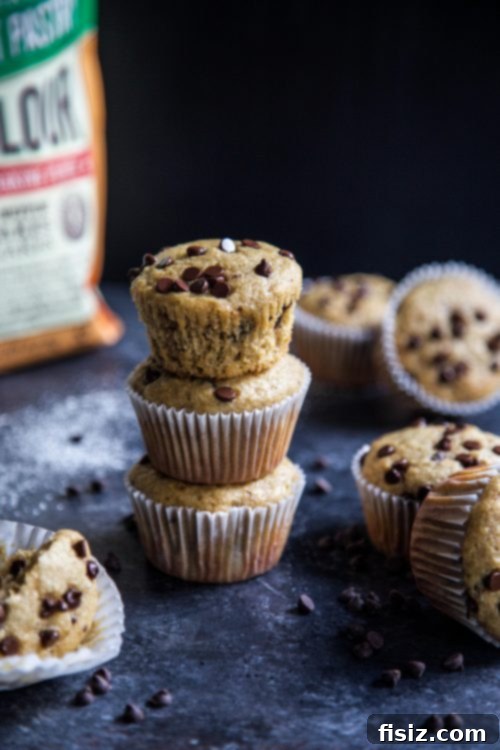 Freshly baked Chocolate Chip Tahini Banana Bread Muffins