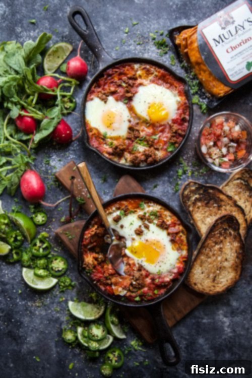 Fiery Paleo Chorizo Egg Bake 6 Paleo Fiery Baked Eggs with Chorizo in a cast iron skillet