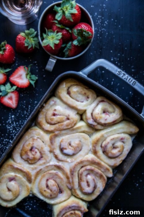 Glazed Easy Strawberry Cinnamon Rolls with Rosé Icing
