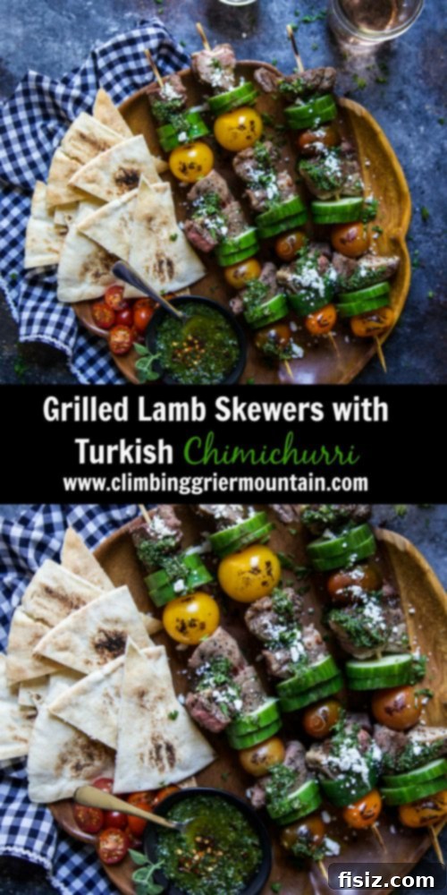 Succulent Lamb Kebabs with Zesty Anatolian Herb Relish 8 Plated Grilled Lamb Skewers with Turkish Chimichurri and a side salad