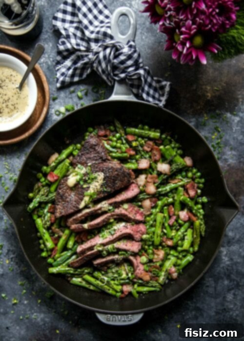 Coffee-Rubbed Steak and Bacon Skillet with Fresh Spring Vegetables 2 Delicious One Skillet Coffee Rubbed Steak with Crispy Bacon and Fresh Spring Vegetables