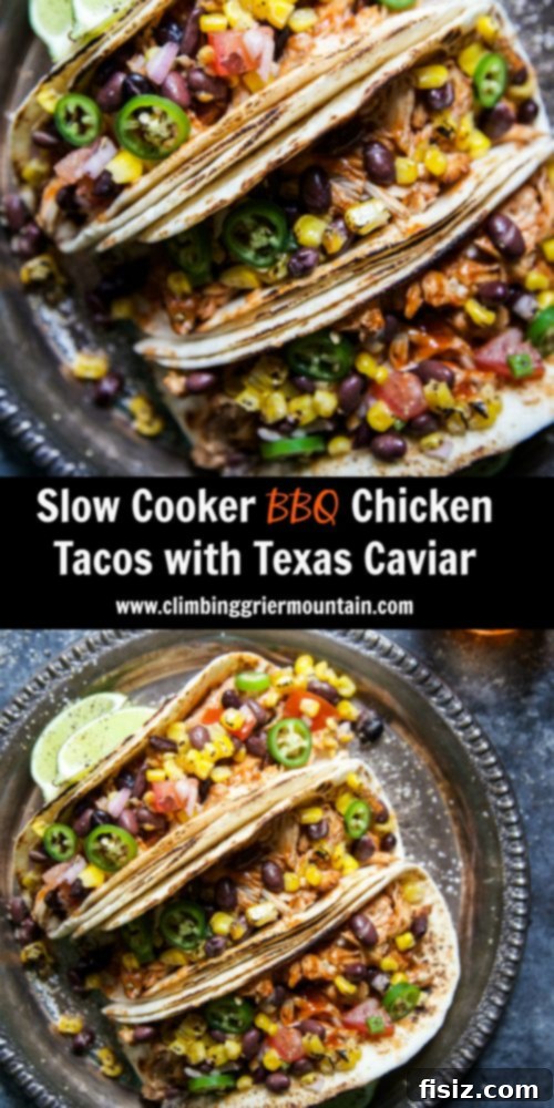 Tender Slow Cooker BBQ Chicken Tacos with Bright Texas Caviar 9 Delicious Slow Cooker BBQ Chicken Tacos with Texas Caviar on a plate