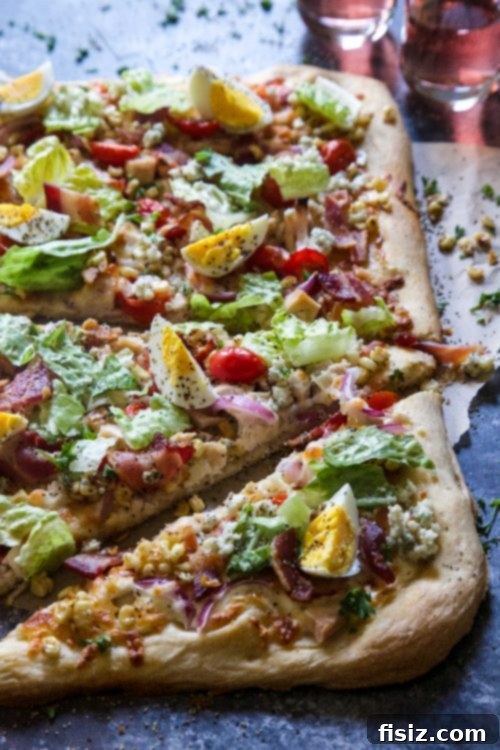 A beautifully crafted Summer Cobb Salad Pizza, fresh from the oven