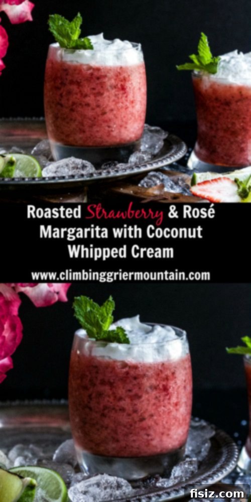 Roasted Strawberry Rosé Margarita with Coconut Cloud 8 Beautifully garnished Roasted Strawberry and Rosé Margarita