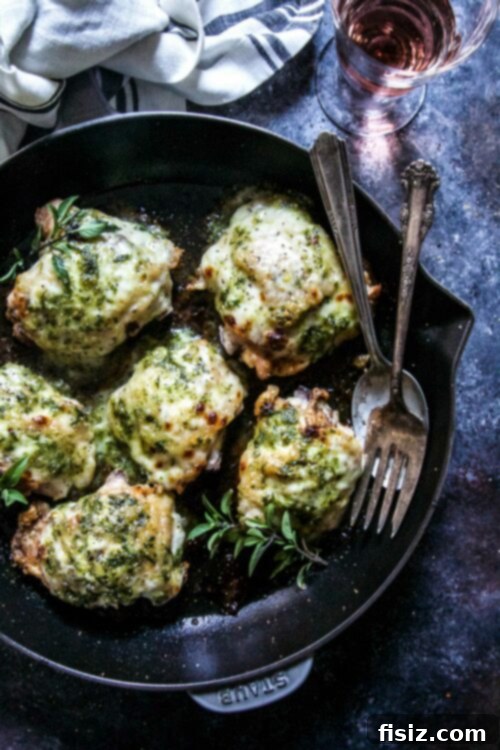 Crispy Skillet Chicken with Savory Miso Sesame Pesto 2 Crispy Skillet Chicken with Miso Sesame Pesto - Golden brown chicken thighs with fresh pesto