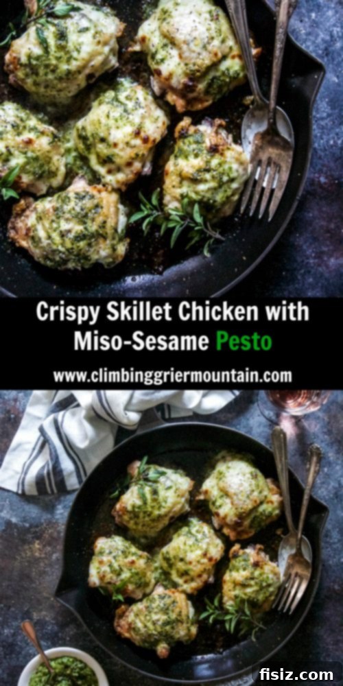 Crispy Skillet Chicken with Savory Miso Sesame Pesto 8 Crispy Skillet Chicken with Miso Sesame Pesto, served beautifully