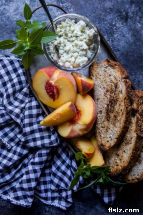Sweet and Savory Grilled Peach Blue Cheese Toast 3 Close-up of fresh peaches ready for grilling