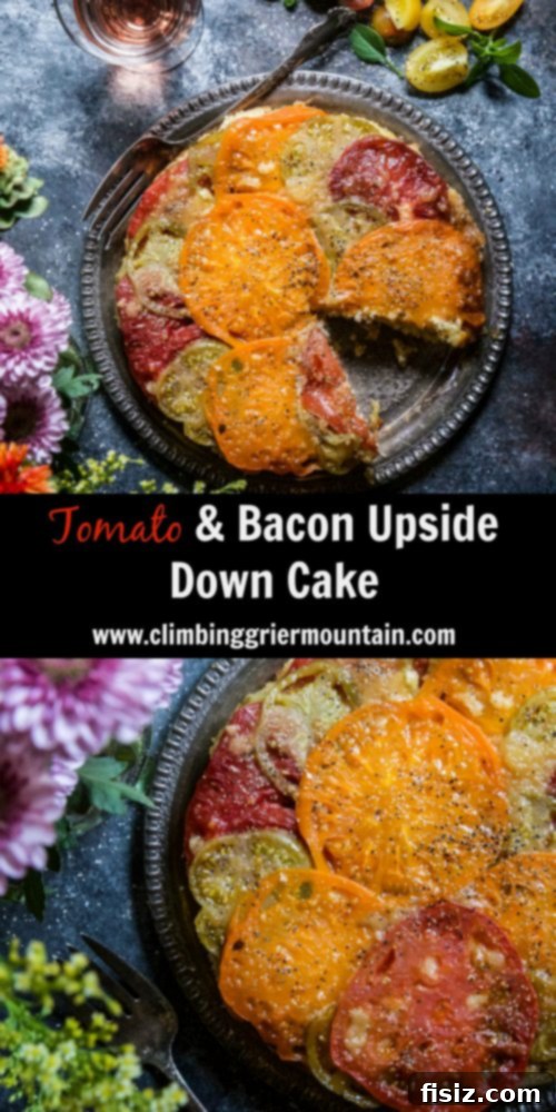 Savory Tomato and Bacon Upside Down Bake 8 Close-up of a slice of Tomato & Bacon Upside Down Cake