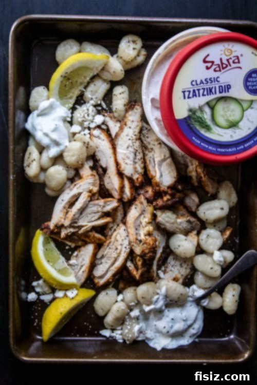 Chicken Shawarma Gnocchi Fusion 4 Overhead view of Chicken Shawarma Gnocchi Bowls ingredients arranged for serving.