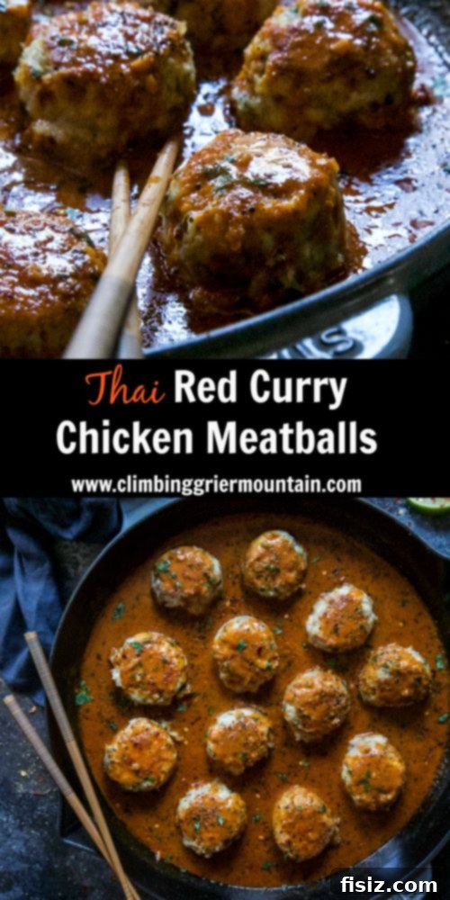 Fragrant Thai Red Curry Chicken Meatballs 7 A stunning overhead view of Thai Red Curry Chicken Meatballs garnished with fresh cilantro and a lime wedge, ready to be enjoyed.