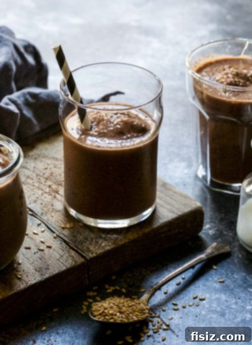Double Mocha Pumpkin Flax Smoothie 5 Close-up of a Double Mocha Pumpkin Flax Smoothie, topped with a sprinkle of cocoa powder