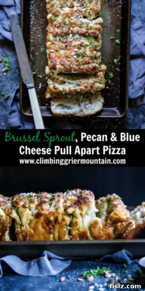 Savory Pull Apart Pizza with Blue Cheese, Pecans and Brussels Sprouts 8 Overhead shot of the full Brussels Sprout, Pecan, and Blue Cheese Pull Apart Pizza