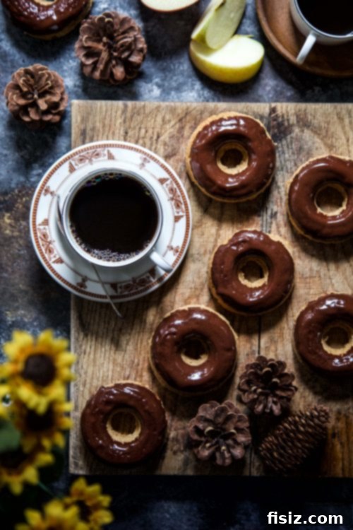 Autumn Cider Doughnuts with Tahini Bourbon Chocolate Drizzle 6 Close-up of Cider Doughnuts with Tahini Chocolate Bourbon Glaze