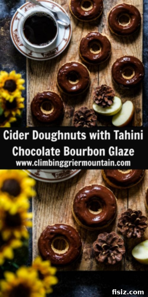 Autumn Cider Doughnuts with Tahini Bourbon Chocolate Drizzle 8 Cider Doughnuts with Tahini Chocolate Bourbon Glaze