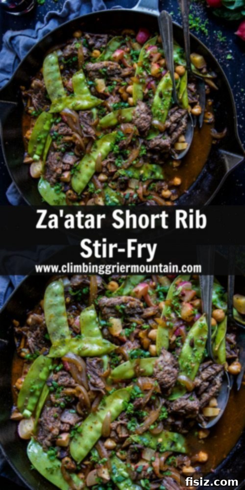 Zaatar Short Rib Stir Fry 8 Plated Za'atar Short Rib Stir-Fry with herbs and a side dish, ready to be enjoyed.