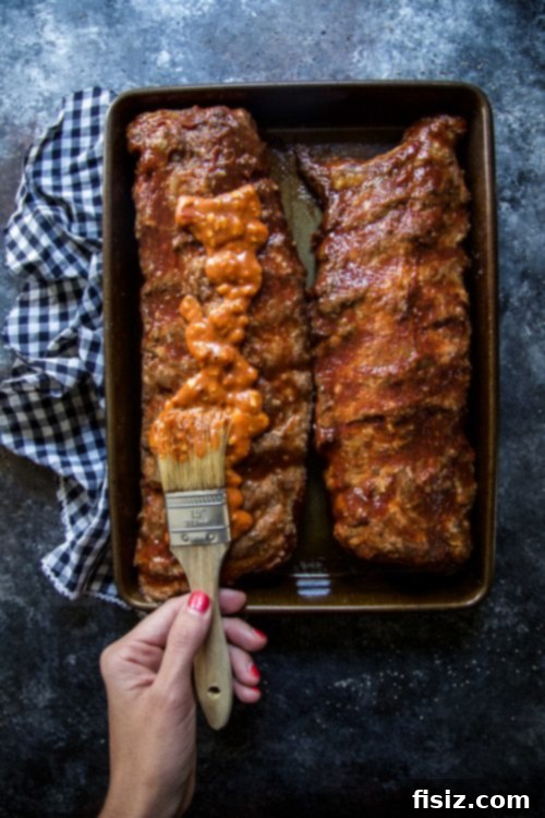 Bacon-Topped Pimento Cheese Glazed BBQ Ribs 4 Close-up of BBQ Pimento Cheese Glazed Ribs ready to be served